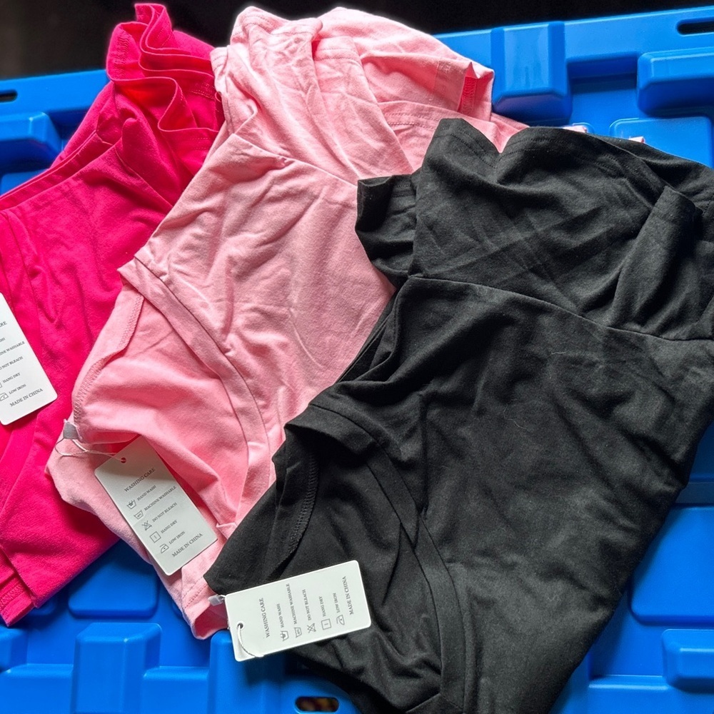 5x 3 piece Pastel Pink, Fuchsia and Black T-Shirt Set